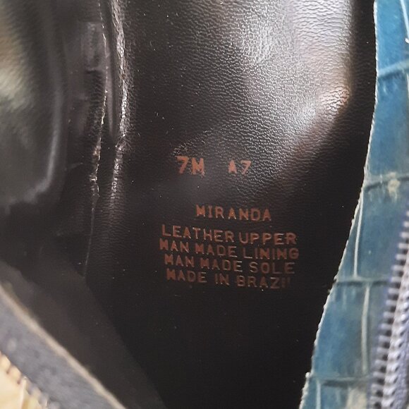 ANTONIO MELANI Miranda Croc Embossed Leather Stiletto Ankle Boot - Teal, Size 7 - Picture 15 of 16
